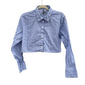 H&M Divided Women's Crop 100% Cotton Shirt in Blue Stripes Size Medium